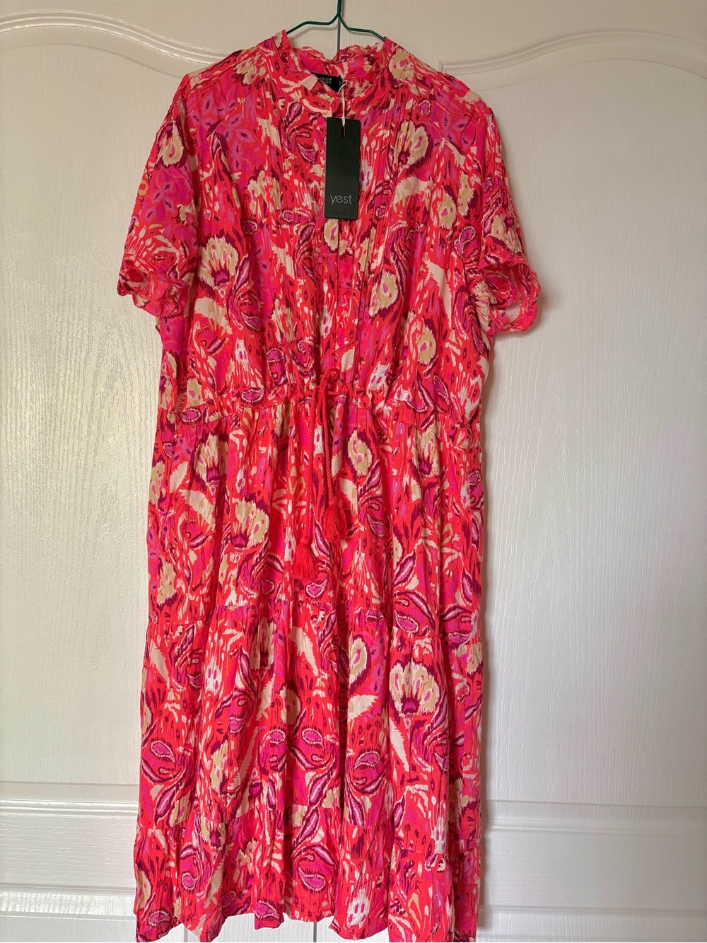 Bright Pink Floral Tiered Midi Dress by Yest
